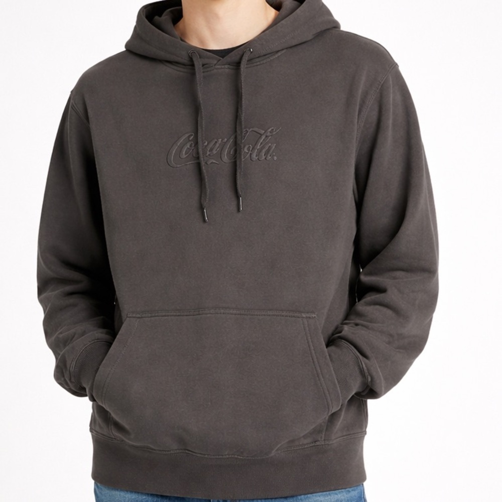 Coca Cola Embroidered Hoodie Black Minimal Logo Pullover Unisex